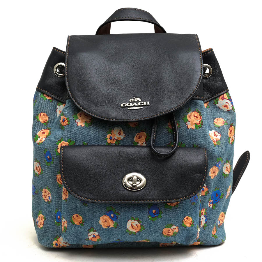 COACH リュック コーチ F57754 MINI BILLIE BACKPACK IN PRINTED DENIM AND LEATHER ミニ ビリー バックパック 一部牛革 フローラルプリント 花柄 デニム デイパック 【中古】