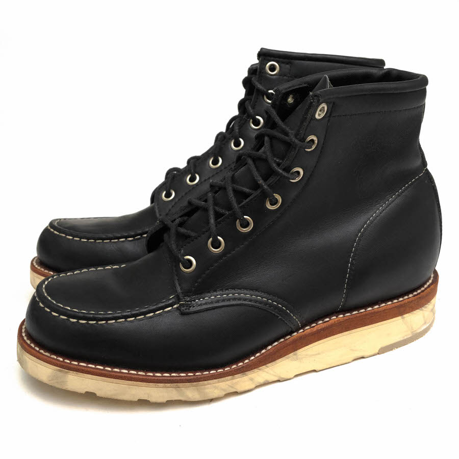 CHIPPEWA ワークブーツ チペワ 25061 6 inch MOC BOOTS RETRO BLACK ヘビーデューティー スプリットレザー 牛革 Vibramソール モックトゥ グッドイヤーウェルト製法 【中古】