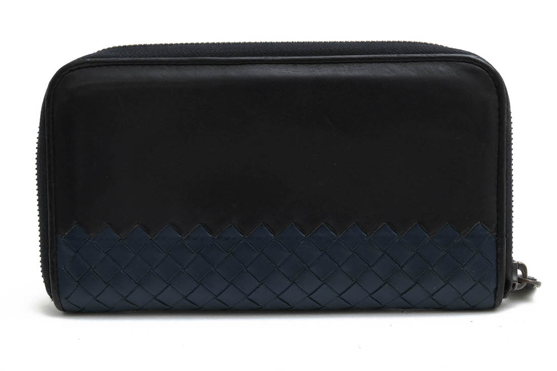 BOTTEGA VENETA 長財布 ボッテガヴェネタ S01076672Y 牛革 カーフ バイカラー メッシュ・イントレチャート 小銭入れあり ラウンドジップ ラウンドファスナー 【中古】