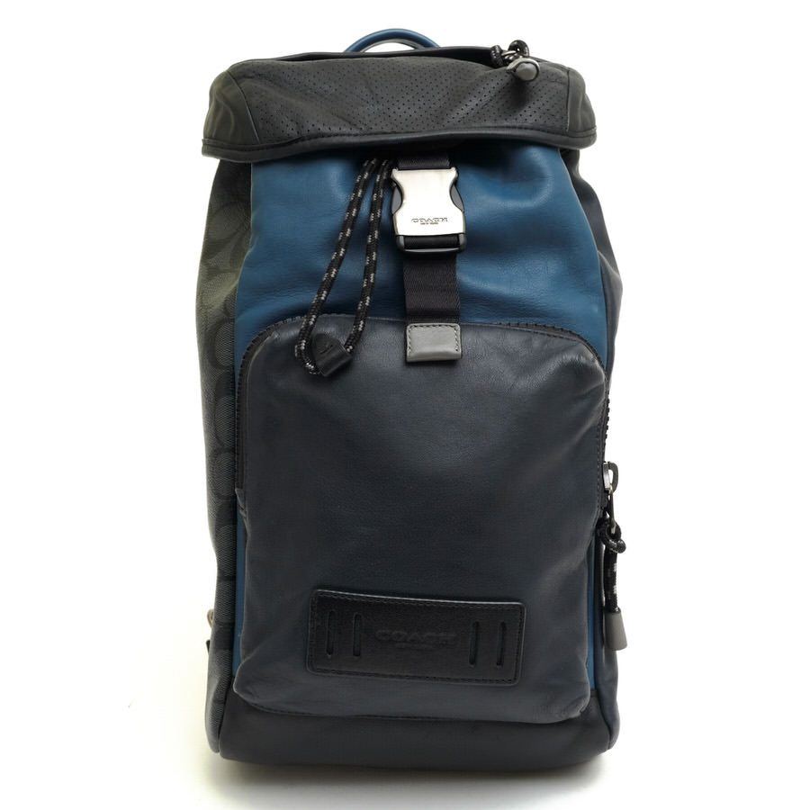 美品 COACH 76206 パッチワーク バックパック リュック ネイビー 保存