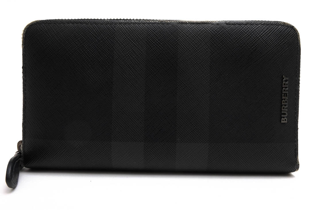 СХ꡼/BURBERRY/8064586 Charcoal Check and Leather Ziparound Wallet Ĺ š