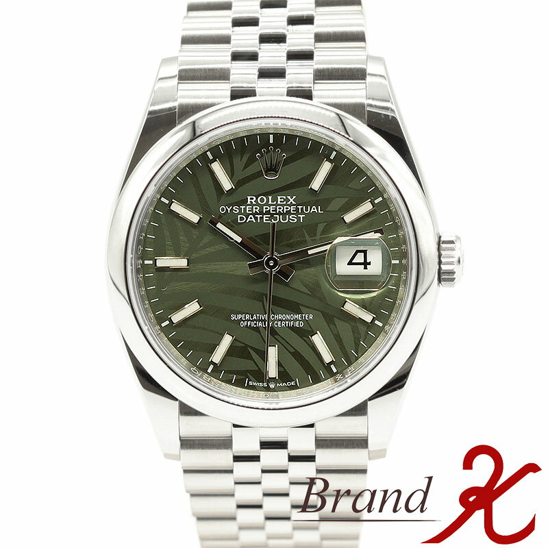 限定SALE♪浜町店【ROLEX/ロレックス】DATE JUST /デイトジャスト 36　126200ランダム番　オリーブグリーン　パームモチーフ文字盤　SS　磨き仕上げ済み 自動巻 　メンズ　腕時計【中古・美品】楽天