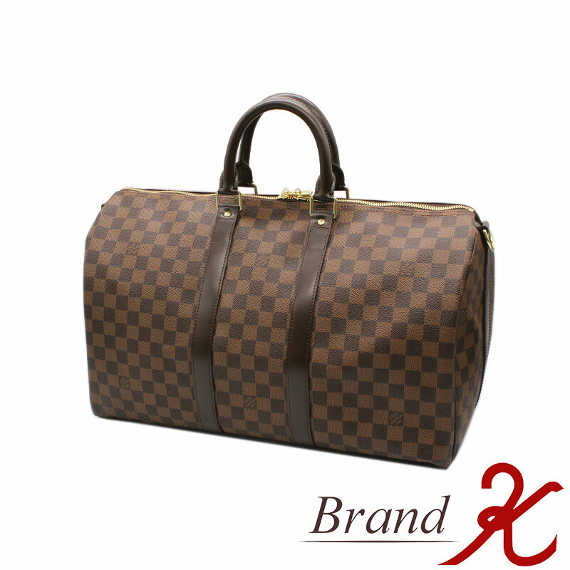 浜町店【LOUIS VUITTON/ルイヴィトン】ダミエ キーポル バンドリエール 45N41428　 ボストンバッグ　旅行カバン　ショルダー付　LVメンズ　レディース　LV【中古・美品】【送料無料】楽天