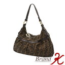 【 FENDI / フェンディ 】ズッカ ワンショルダー バッグ8BR448 ブラウン レザー ゴールド金具ハンドバッグ ジャガード レディース【 中古品 】【...