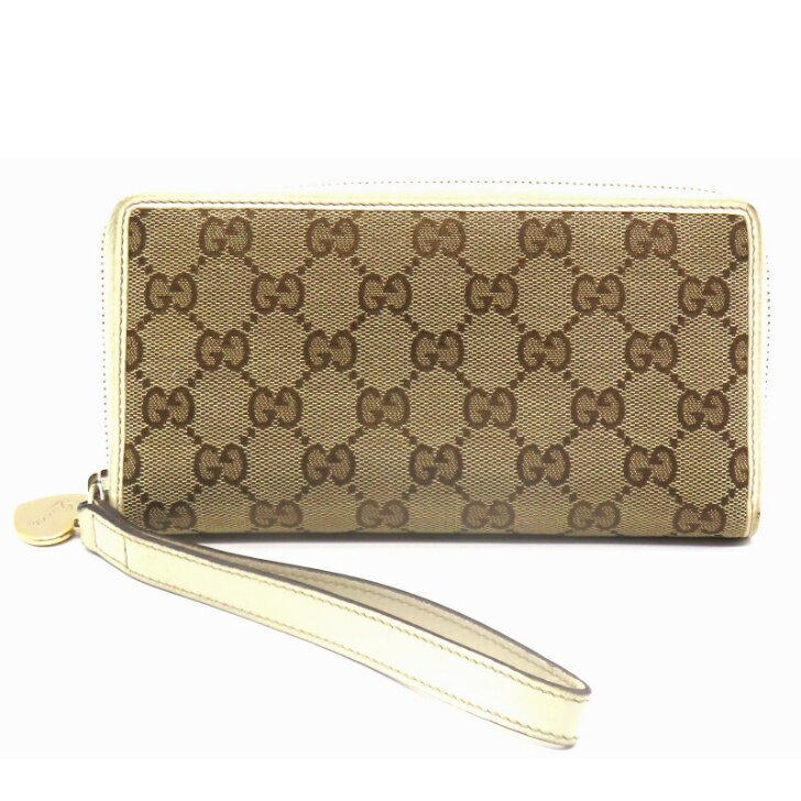 【本物保証】GUCCI グッチ GGキャンバス ラウンドファスナー長財布 245914 ベージュ ホワイト 送料無料 【中古品】