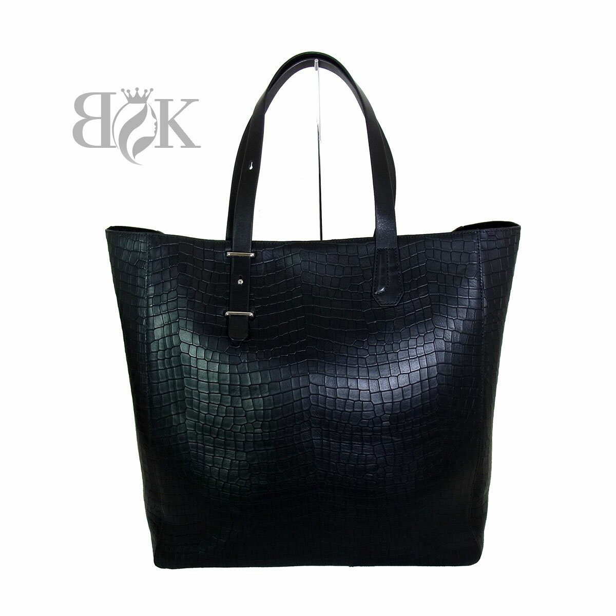 極美品 ジョセフアブード トートバッグ 肩掛け クロコダイル型押し ブラック シルバー金具 JOSEPH ABBOUD ◆ 【中古】