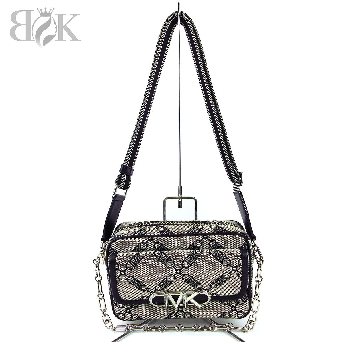 美品 マイケルコース PARKER クロスボディバッグ ロゴ ジャガード 32S3S7PC8J グレー系 MICHAEL KORS ..