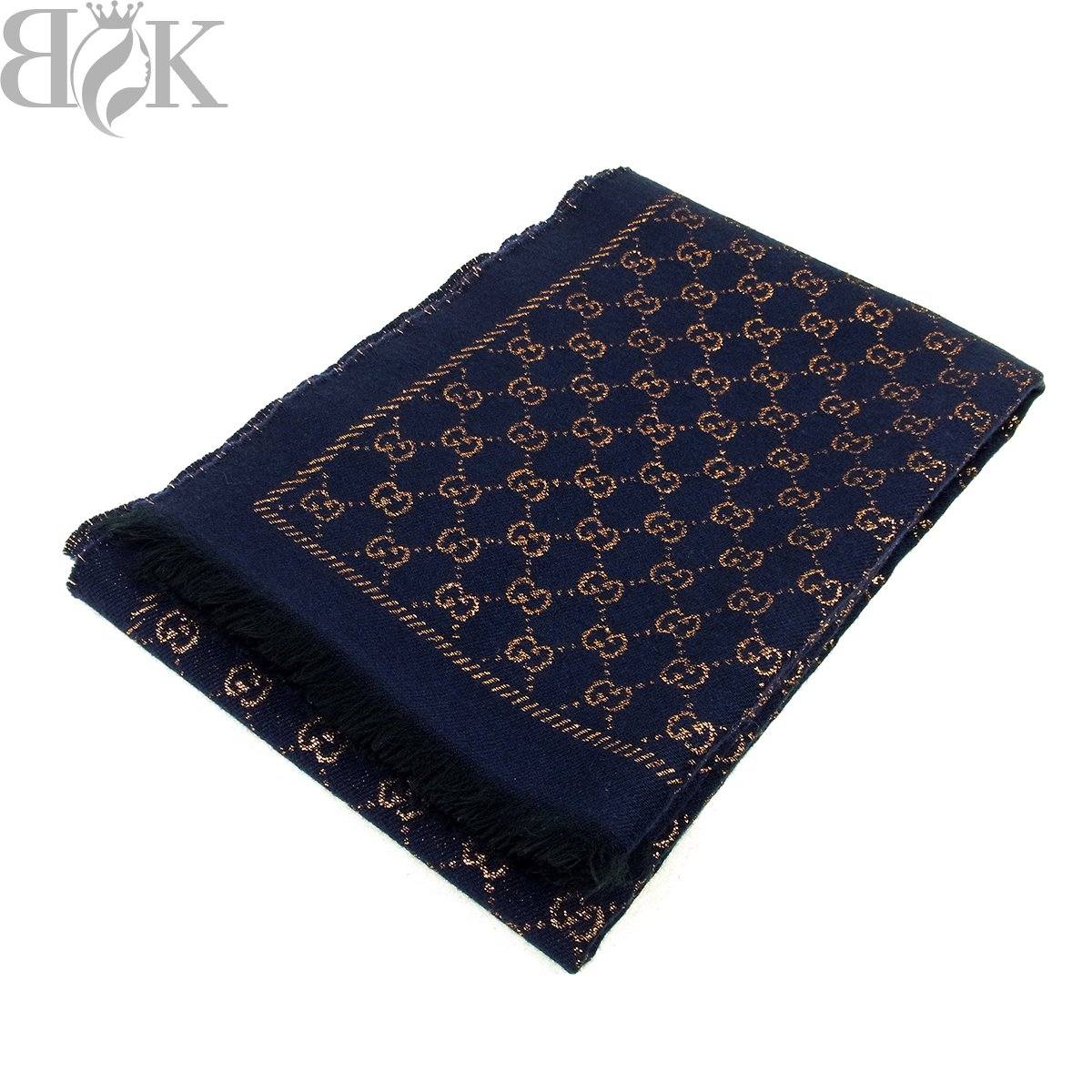 極美品 グッチ メタリックGG マフラー 479763 3G187 4175 大判スカーフ ウール ネイビー系 ラメ GUCCI 〓 【中古】