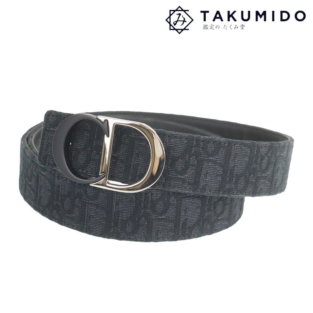 クリスチャンディオール ベルト サイズ85/34 中古 ネイビー オブリークキャンバス Christian Dior 【中..