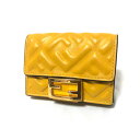 FENDI フェンディ 8M0395 マイクロ トリフォールド エンボス ウォレット 三つ折り財布 レディース レザー イエロー×ゴールド金具 【中古】