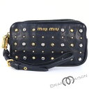 Bランク【ミュウミュウ】ポーチ/スタッズ/リボン/ブラック/レザー/レディース/miu-miu 【中古】