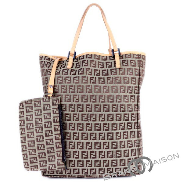 Bランク【フェンディ】トートバッグ/8BH006/ズッキーノ/ベージュ/ポーチ付/レディース/FENDI【中古】