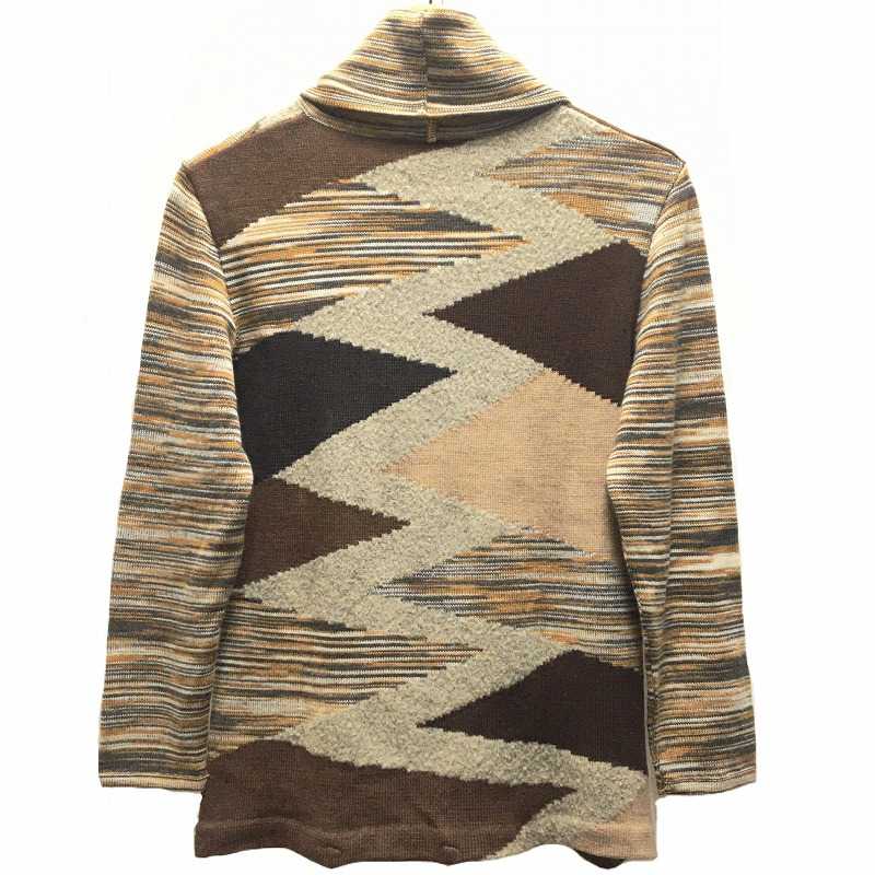 MISSONI SPORT WOOL ZIG-ZAG KNIT 46 ミッソーニスポーツ ジグザグボーダーハイネックニット ブラウン イエロー ベージュ ユニセックス メンズ レディース 中古 消費税込 送料無料