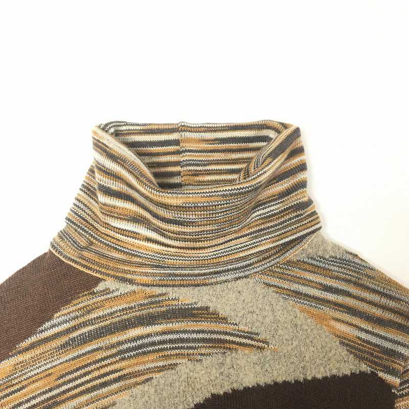 MISSONI SPORT WOOL ZIG-ZAG KNIT 46 ミッソーニスポーツ ジグザグボーダーハイネックニット ブラウン イエロー ベージュ ユニセックス メンズ レディース 中古 消費税込 送料無料