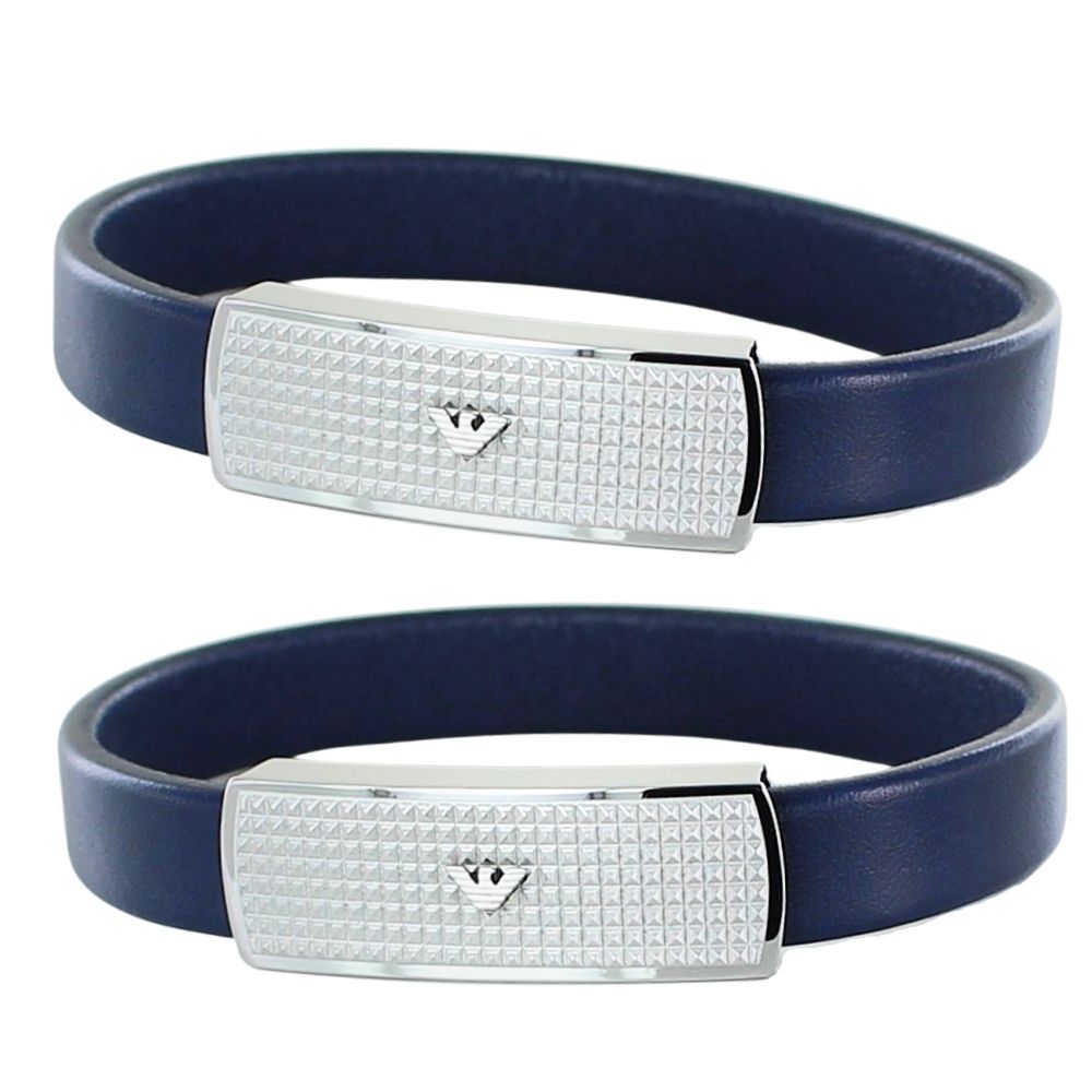 ペアブレスレット 大人 ブランド シンプル エンポリオアルマーニ ブルー レザーブレスレット ブレスレット 夫婦 カップル お揃い ペアギフト ペアアクセサリー...