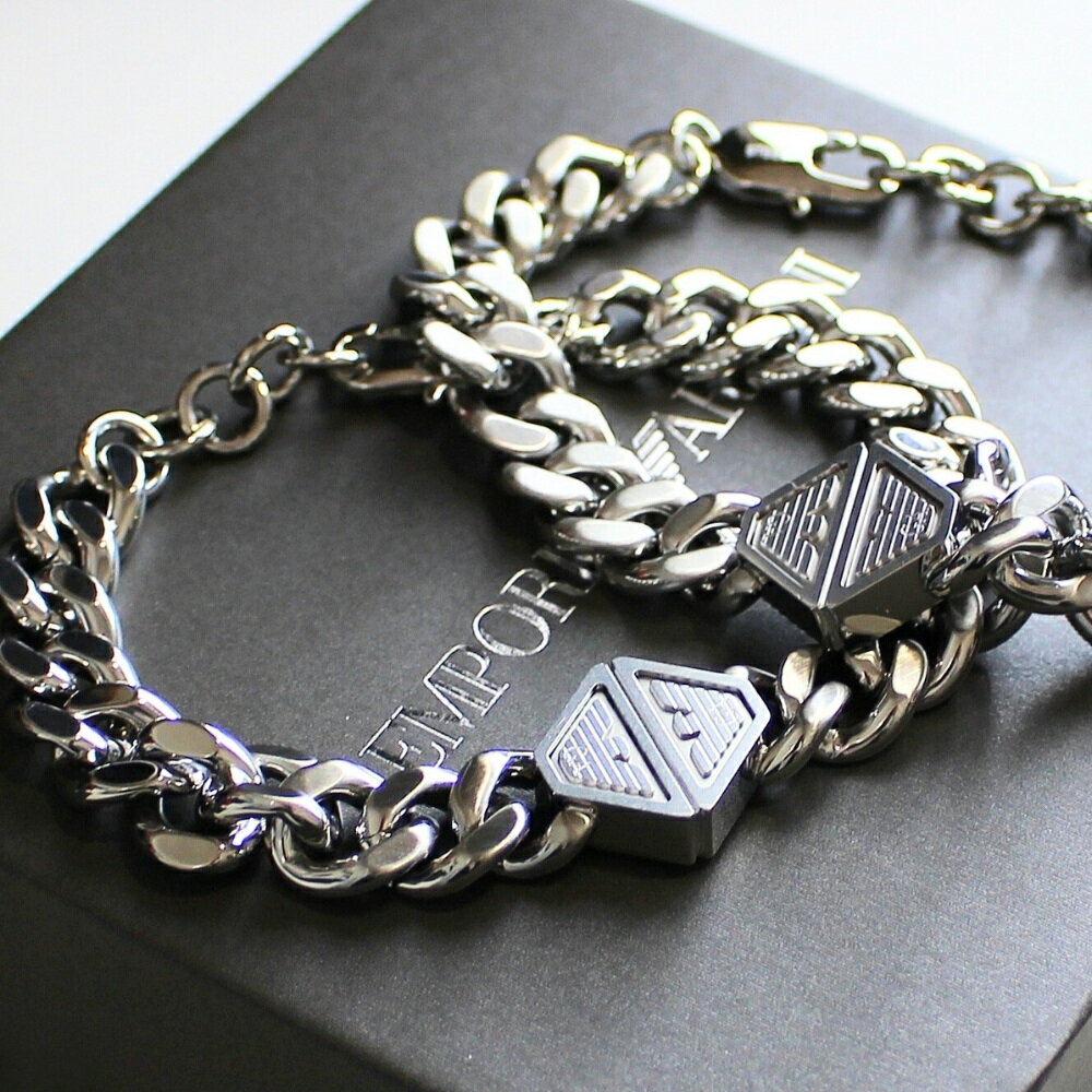 エンポリオアルマーニ ペアブレスレット シルバー ブレスレット お揃い ペアセット シンプル ユニセックス メンズ レディース ステンレス おしゃれ ブランドア...