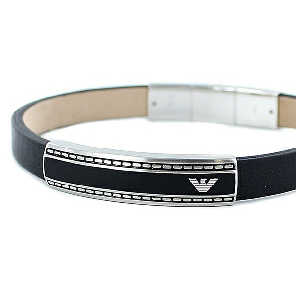 エンポリオアルマーニ ジュエリー ファッション アクセサリー BRACELET ブレスレット ブラック×シルバー レザー EGS1923040 誕生日プレゼント...