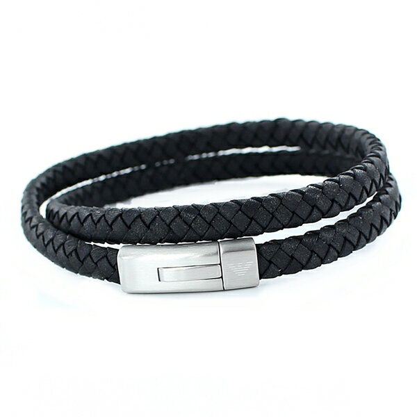 エンポリオアルマーニ ジュエリー ファッション アクセサリー BRACELET 2重巻き 二重巻き ブレスレット ブラック シルバー レザー EGS217604...