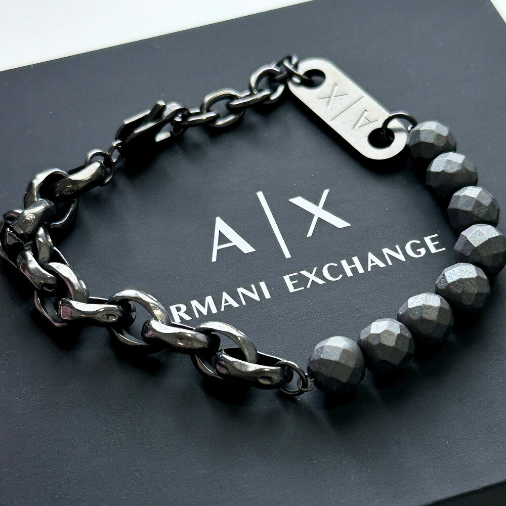 アルマーニエクスチェンジ ブレスレット ユニセックス メンズ レディース 半貴石 ヘマタイト チェーン ブラック 誕生日 記念日 ギフト AXG0151060 ...