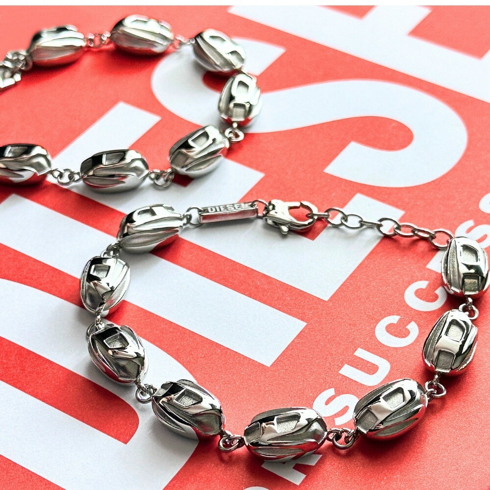 ペアブレスレット お揃い ディーゼル ステンレス ビーズブレスレット ブランド シルバー おしゃれ メンズ レディース カップル 男性 女性 ペアアクセサリー ...