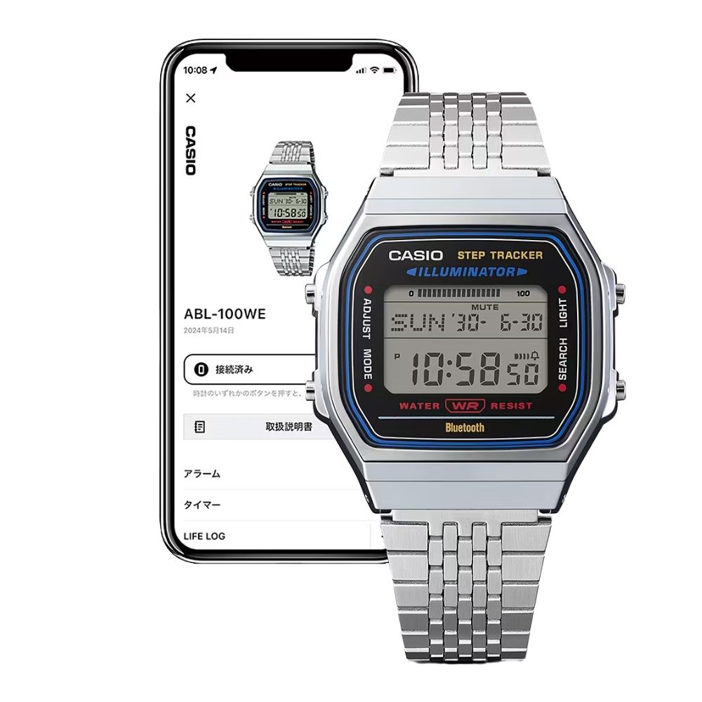 カシオ チプカシ ペアウォッチ 腕時計 メンズ レディース お揃い ペアセット 多機能 防水 デジタル ステンレス シルバー スマホ連携 自動 時刻合わせ 歩数計 シンプル 軽い ギフト CASIO 時計 ABL-100WE-1A クリスマス プレゼント ランキング お祝い