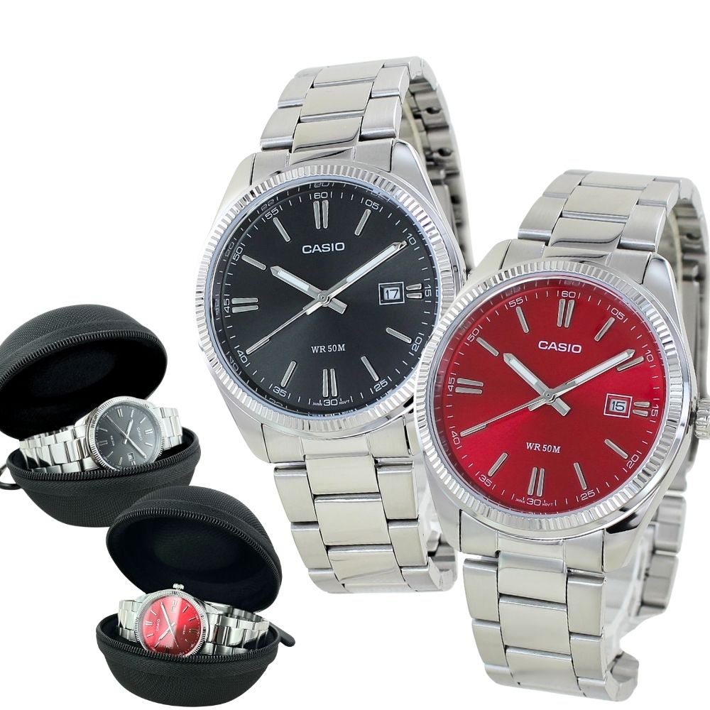 日本未発売 ペアウォッチ カシオ 腕時計 手表 腕時計ケース 付き ブラック レッド ステンレス ペア腕時計 お揃いの時計 ペアギフト おそろい ペア 夫婦 カップル 両親 友達 兄弟 姉妹 誕生日プレゼント 結婚記念日 妻 夫 母 父 敬老の日