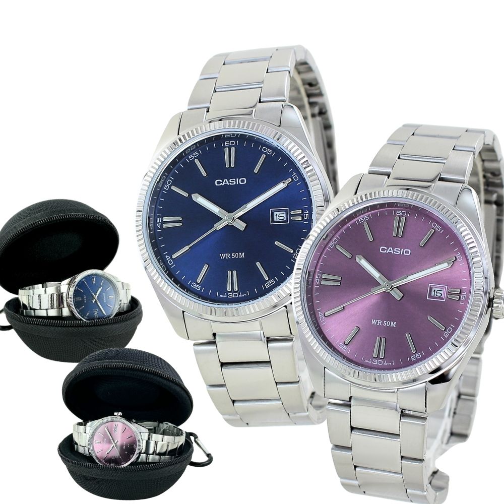 日本未発売 ペアウォッチ カシオ 腕時計 手表 腕時計ケース 付き ブルー パープル ステンレス ペア腕時計 お揃いの時計 ペアギフト おそろい ペア 夫婦 カップル 両親 友達 兄弟 姉妹 誕生日プレゼント クリスマス プレゼント ランキング お祝い