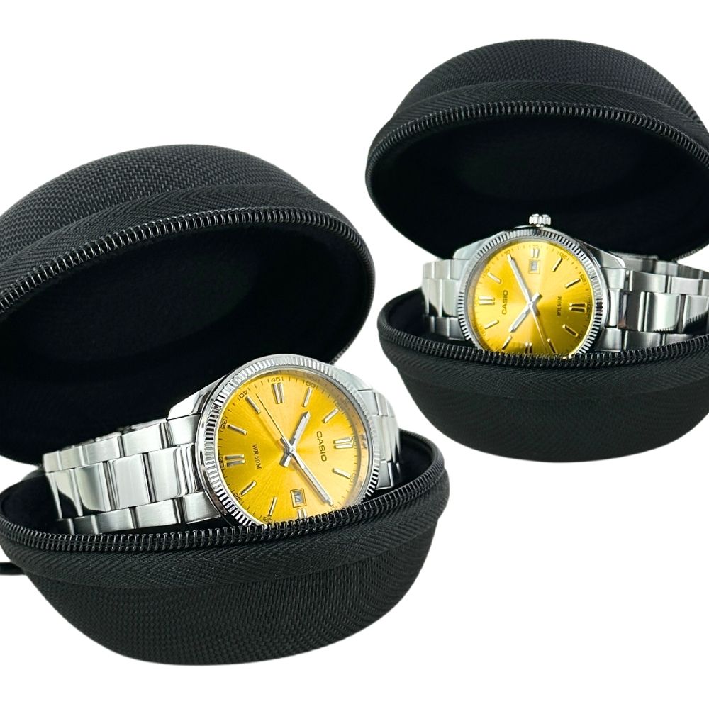 日本未発売 ペアウォッチ カシオ 腕時計 手表 腕時計ケース 付き イエロー ステンレス ペア腕時計 お揃いの時計 ペアギフト おそろい ペア 夫婦 カップル 両親 友達 兄弟 姉妹 誕生日プレゼント 結婚記念日 妻 夫 母 父 敬老の日 ポイント消化