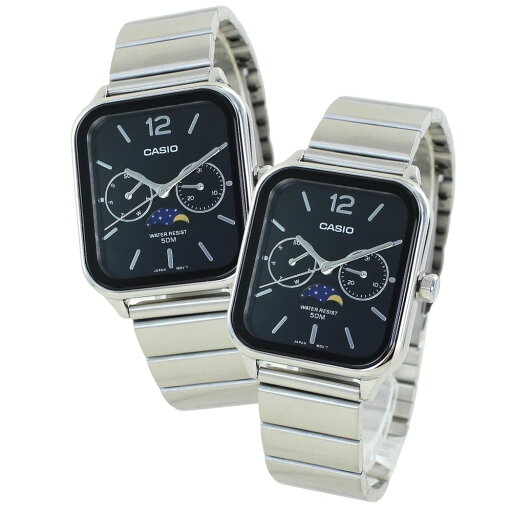 カシオ ペアウォッチ カップル 親子でお揃い CASIO 腕時計 ペア 腕時計ボックス付き アナログ スクエア サン&ムーン表示 カレンダー 防水 黒 シルバー 夫婦 両親 記念日 上品ペアギフト ランキング お祝い