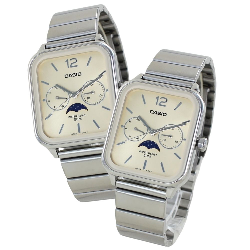 カシオ ペアウォッチ カップル 親子でお揃い CASIO 腕時計 ペア 腕時計ボックス付き アナログ スクエア サン&ムーン表示 カレンダー 防水 シャンパン 夫婦 両親 記念日 上品ペアギフト クリスマス プレゼント ランキング お祝い