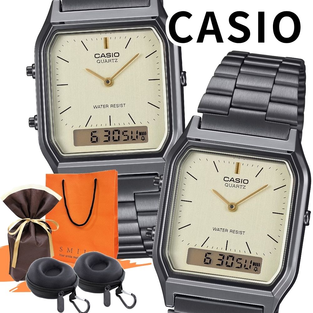 ラッピング済 ギフトセット ペアウォッチ カシオ 腕時計 収納ケース付き チプカシ デジタル アナログ ガンメタ メンズ レディース カップル ペアセット おし...