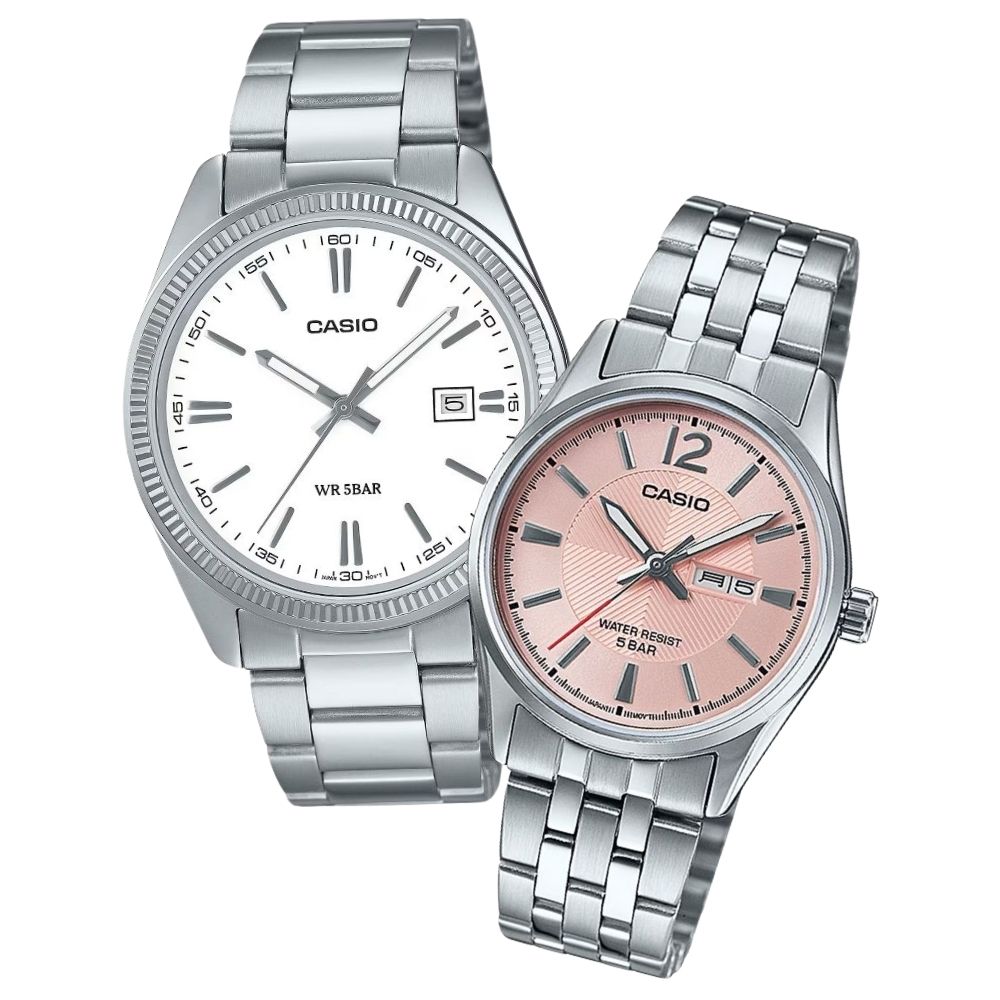ラッピング済 ギフトセット カシオ MTP & LTP ペアウォッチ 正規品 腕時計 メンズ レディース ホワイト ピンク ステンレス ペアセット シンプル カップル 誕生日 記念日 プレゼント ギフト ペアギフト CASIO ランニング お祝い