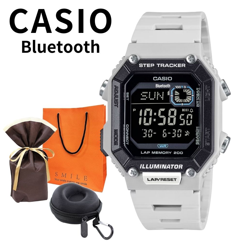 楽天ブランド腕時計 noppleラッピング済 ギフトセット 正規品 カシオ 腕時計 メンズ 収納ケース付き スマホ連携 歩数計 軽量 防水 スポーツ ランニング アウトドア デジタル モバイルリンク 樹脂バンド グレー 男女兼用 運動 健康管理 誕生日プレゼント ギフト