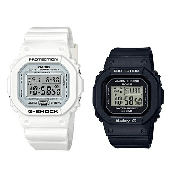【海外モデル】CASIO カシオ Gショック ベビーG 腕時計 手表 ペアウォッチ 白黒 モノクロ とけい 防水 彼氏 彼女 DW-5600MW-7BGD-560-1 誕生日プレゼント ランキング お祝い