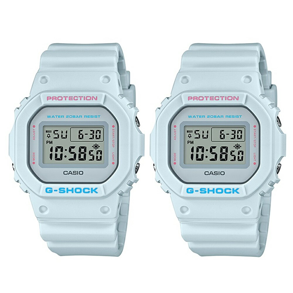 国内正規品 CASIO G-SHOCK Gショック ジーショック カシオ 時計 メンズ レディース ペアウォッチ 腕時計 ペールトーン ユースカルチャーモデル SPECIAL COLOR DW-5600SC-8JFDW-5600SC-8JF ★★★こちらの商品は、腕時計2本セットのペア商品になります。★★★ お二人の大切な記念日の思い出に、形に残る腕時計を…。 ペアウォッチは贈り物に、記念品におすすめです。 ---------------------------------------------------------------------------------------- 「こちらの商品は数量限定入荷のため、売り切れの場合は予めご了承下さい。」 1983年の発売以来、飽くなき強さを求めて進化を続けるタフネスウオッチG-SHOCKから、春を感じさせる淡いペールトーンのカラーリングが特徴のユースカルチャーモデル「Spring Color Series」が誕生。 ベースには定番のスクエアモデルDW-5600を採用。ベースカラーのライトブルーとピンクはシンプルでミニマムなデザインに、グレーはマルチカラーでクールな印象に仕上げました。 ユニセックスでも着用できる汎用性の高さも魅力的なNewカラーモデルの登場です。 ずっと形に残る腕時計はプレゼントにもぴったり！ 誕生日、クリスマス、バレンタインデー、ホワイトデーのプレゼントに。 結婚式、結婚祝い、ペアギフトなどお祝いの贈り物におすすめです。 【注意書き】 ※こちらの商品は時間合わせをせず、入荷したままの状態で発送しております。予めご了承ください。 ■ブランド：CASIO G-SHOCK(カシオ ジーショック) ■商品型番：DW-5600SC-8JF/DW-5600SC-8JF ■クオーツ（電池式） ■機能： ●無機ガラス ●耐衝撃構造（ショックレジスト） ●20気圧防水 ●ケース・ベゼル材質： 樹脂 ●樹脂バンド ●ストップウオッチ ●タイマー ●マルチアラーム・時報 ●フルオートカレンダー ●12/24時間制表示切替 ●ELバックライト（残照機能付き） ●報音フラッシュ機能 ●精度：平均月差±15秒 ●電池寿命：約2年 ●EL：ブルーグリーン ■ケースサイズ(H×W×D)：48.9×42.8×13.4mm ■質量：53g ■ブランド専用BOX ※ブランドBOXは入荷月によって異なる場合がございます。予めご了承くださいませ。 ■保証期間：1年間