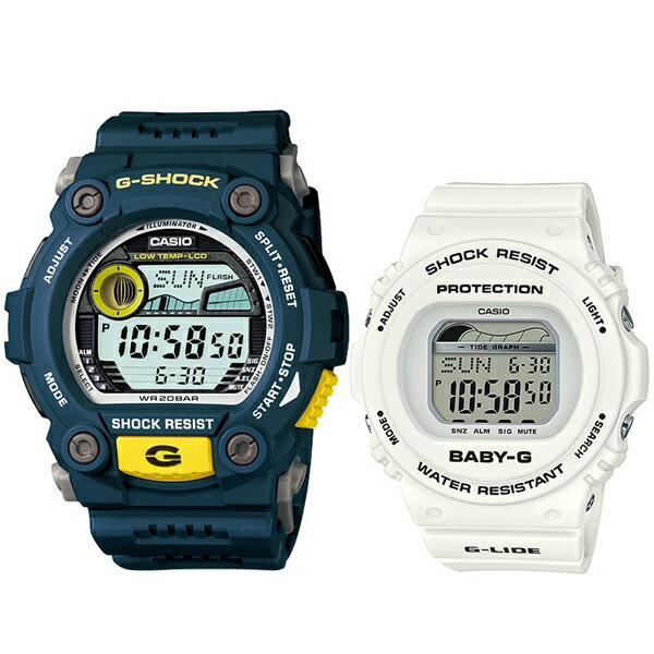 アウトドア タイドグラフ サーフィン カシオ Gショック×ベビーG ペアウォッチ 腕時計 メンズ レディース 安心防水 多機能 G-7900-2BLX-570-7 アウトドア キャンプ 旅行 ムーンデータ 海外モデル 誕生日プレゼント