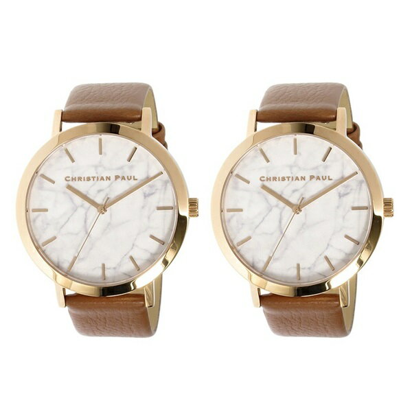 【無料特典付き!】クリスチャンポール 時計 ペアウォッチ 43mm ホワイトマーブル 大理石柄 ブラウン 天然皮革 MR-06MR-06 誕生日プレゼント ランキング お祝い