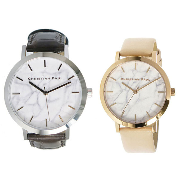 クリスチャンポール 時計 メンズ 父の日 レディース 母の日 ペアウォッチ 43mm 35mm ホワイトマーブル 大理石柄 ブラウン ベビーピンク レザー MWS4327MRL-02 誕生日プレゼント ランキング お祝い