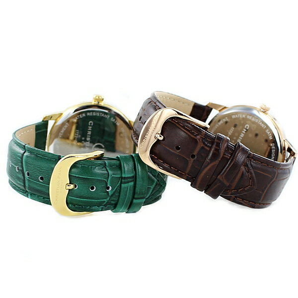 ペアウォッチ メンズ レディース 誕生日 腕時計 手表 文字盤 見やすい クリスチャンポール 記念日 贈り物 親 夫婦 日付 カレンダー おそろい ペア 男女兼用 グリーン ブラウン レザーバンド クリスマス プレゼント ランキング お祝い