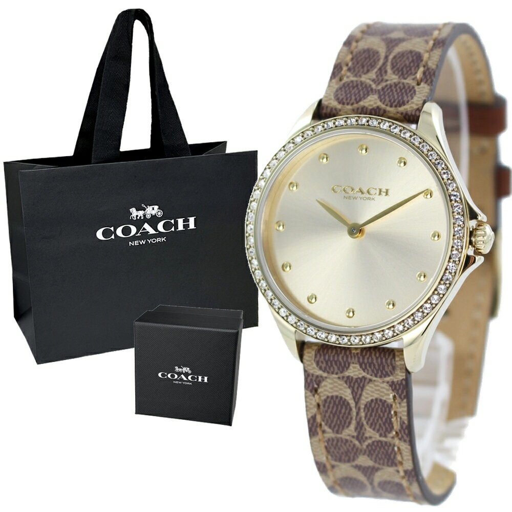 コーチ 腕時計（レディース） ブランド 紙袋 ショッパー付き コーチ 時計 レディース 腕時計 クリスタル ゴールド ブラウン レザー 革ベルト 14503218 誕生日プレゼント 内祝い 母の日 お祝い