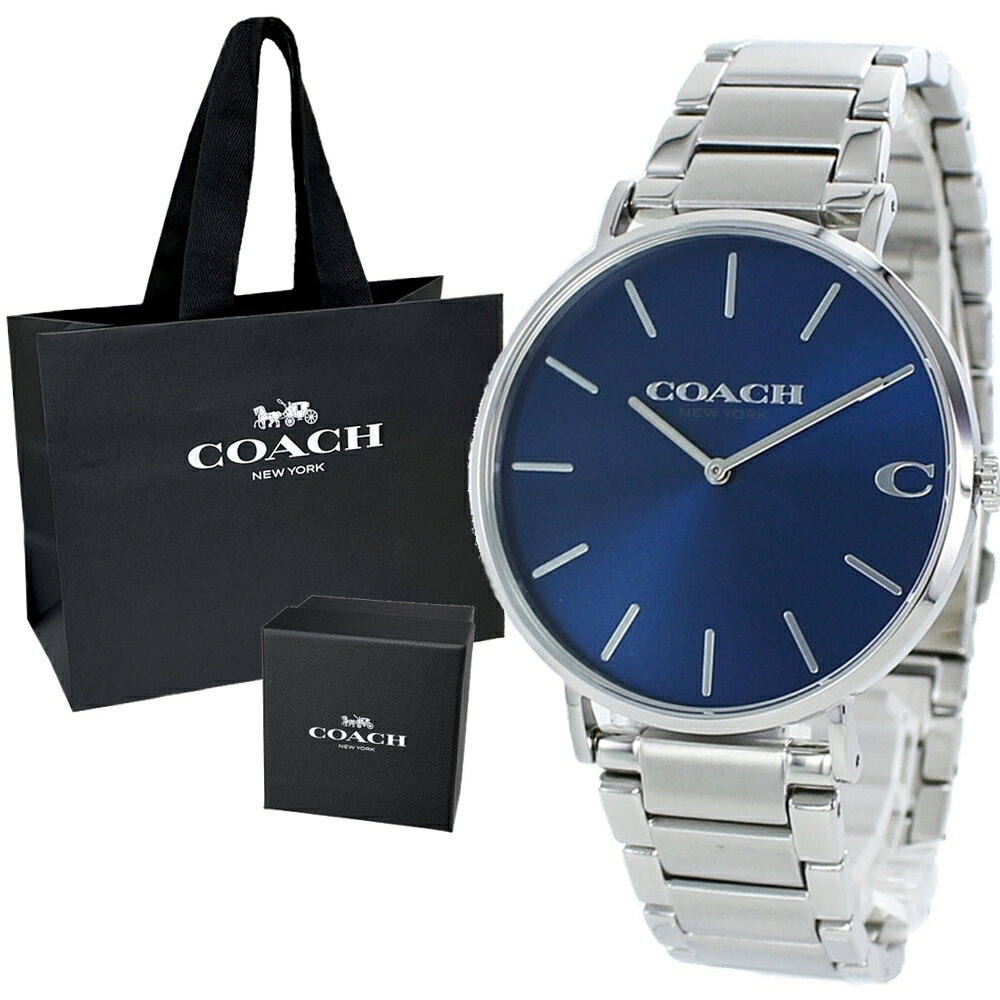 コーチ 腕時計（メンズ） ブランド 紙袋 ショッパー付き COACH コーチ 時計 メンズ 腕時計 CHARLES チャールズ シンプル シック ブルー 青文字盤 シルバー ブレスレット 14602429 誕生日プレゼント 内祝い 母の日 お祝い