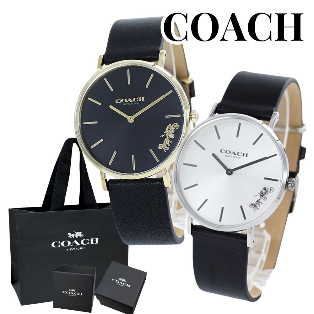 ブランド 紙袋 ショッパー付き COACH コーチ ペアウォッチ 腕時計 手表 ペリー ボーイズサイズ おそろい2本 シンプル スリム 黒レザー 1450333314503115 誕生日プレゼント ポイント消化 ランキング お祝い