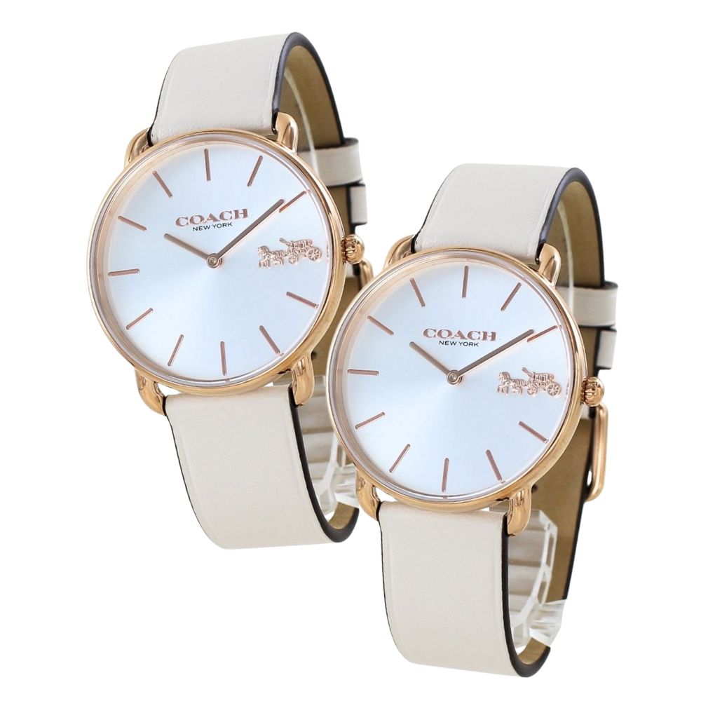 ブランド ショッパー付き コーチ ペアウォッチ 夫婦 両親 カップル ペア 腕時計 手表 同じサイズ ペア腕時計 お揃い おしゃれ シンプル 革ベルト アイボリー 結婚祝い 誕生日 結婚記念日 ペアギフト おすすめ クリスマス プレゼント ランキング お祝い