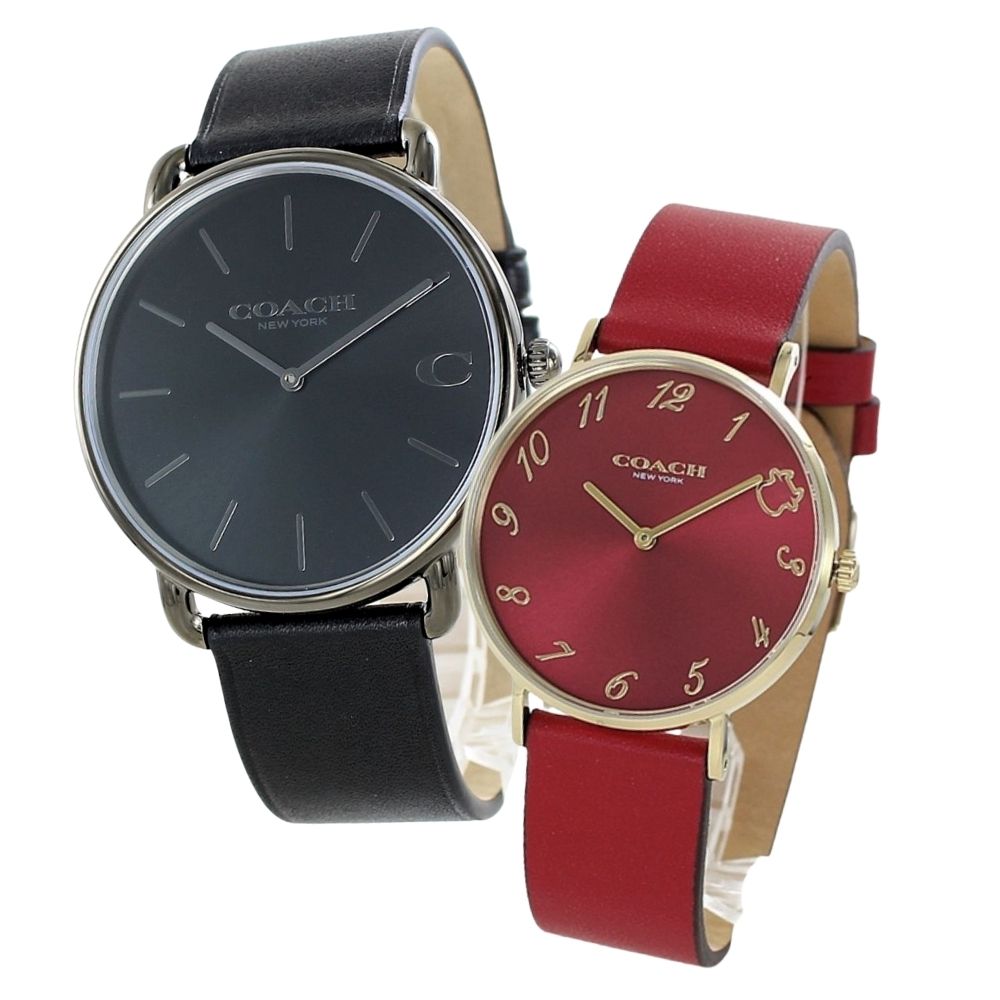 ペアウォッチ コーチ COACH 腕時計 メンズ レディース ペアセット おしゃれ ブラック×レッド レザーベルト シンプル カップル 夫婦 両親 ペアギフト 誕生日 記念日 クリスマス プレゼント ランキング お祝い
