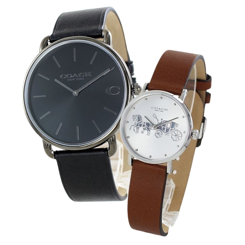 ペアウォッチ コーチ COACH 腕時計 メンズ レディース ペアセット おしゃれ ブラック×ブラウン レザーベルト シンプル カップル 夫婦 両親 ペアギフト 誕生日 記念日 クリスマス プレゼント ランキング お祝い