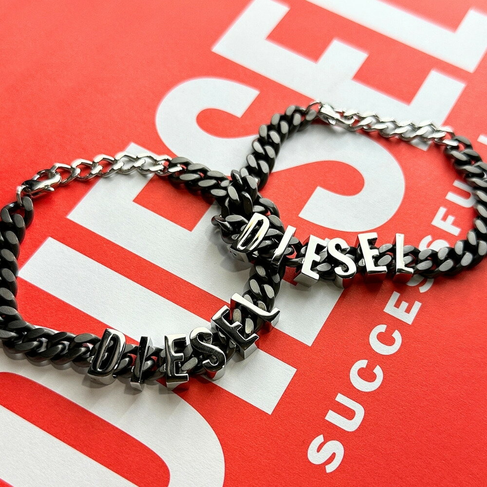 ディーゼル ペアブレスレット ブランド ステンレス ペア カップル お揃い プレゼント シンプル おしゃれ チェーンブレスレット ブラック 誕生日 結婚記念日 ...