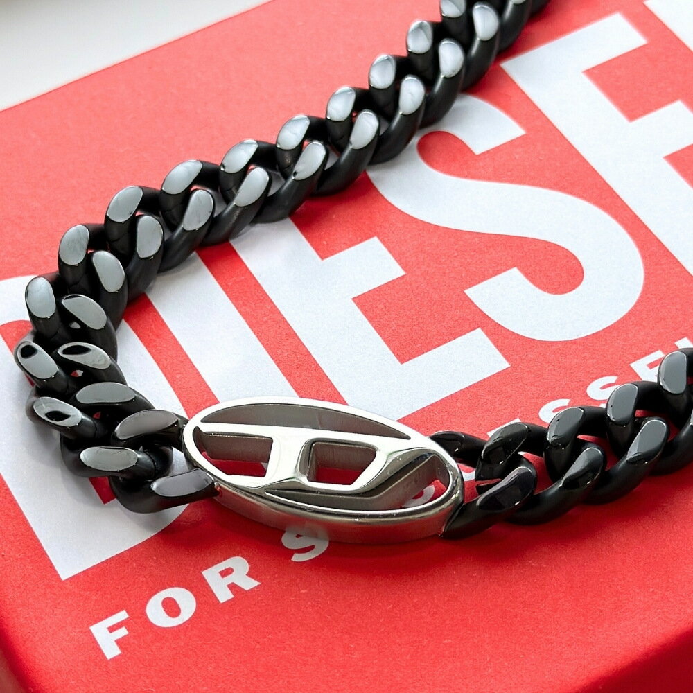 DIESEL ディーゼル ネックレス メンズ チェーン 太め 重厚 ステンレス ブラック シルバー ロゴリンク ..