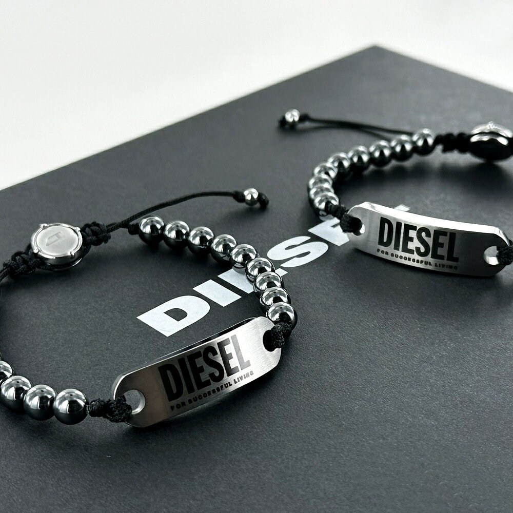 ペア ブレスレット ディーゼル アクセサリー ペアルック カップル 夫婦 プレゼント Diesel ブランド 数珠タイプ ブラック ペアブレスレット お揃い プレゼント ユニセックス 内祝い 母の日 お祝い 1