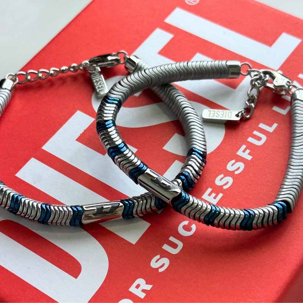 ディーゼル ディーゼル ペアブレスレット シンプル ユニセックス メンズ レディース ステンレス ブルーライン お揃い ペア 2本セット ペアギフト ブランド ...