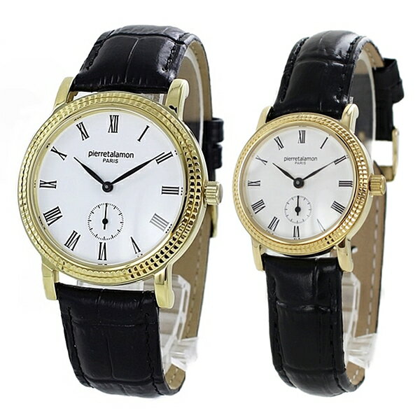 ピエールタラモン 時計 メンズ レディース ペアウォッチ 38mm 28mm ブラック クロコ レザー ゴールド PT-5100H-2PT-5100L-2 誕生...